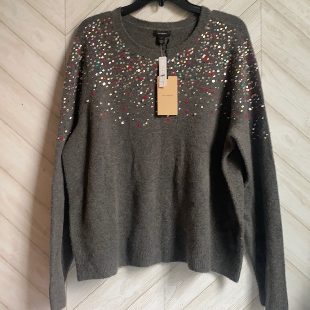 NEW Halogen grey sequin crew neck holiday sweater 1X